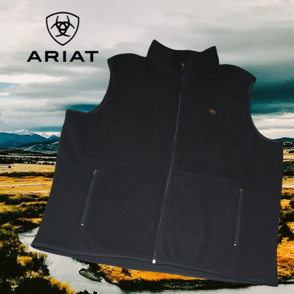 Ariat Fleece Vest Mens Full Zip Mock Neck Logo Black XXL
